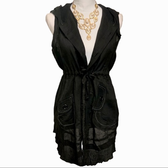 🆕 Black Contrast Stitch Sleeveless Hooded Cardi NWT - Picture 10 of 10